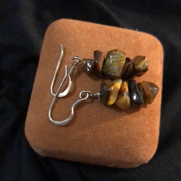 STERLING SILVER TIGERS EYE EARRINGS - Picture 4 of 4